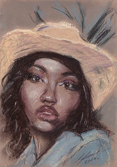 Девушка в желтой шляпеСухая пастель. 2024